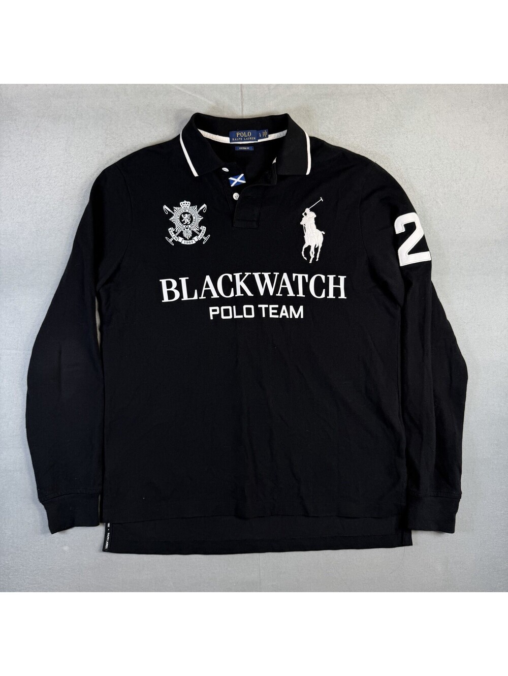 Polo Ralph Lauren Blackwatch Rugby Shirt Mens Large Black Long Sleeve Polo Team